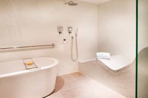 Luxury bathroom with freestanding tub and walk-in shower