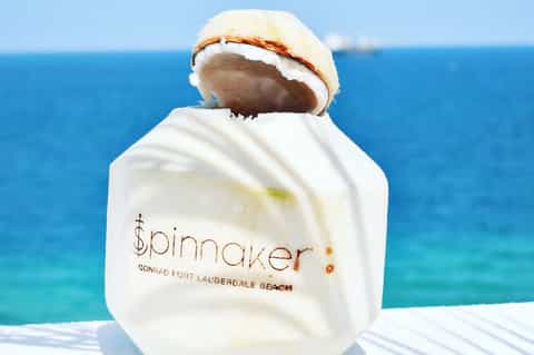 Spinmaker restaurant burger with ocean view at Conrad Fort Lauderdale Beach resort