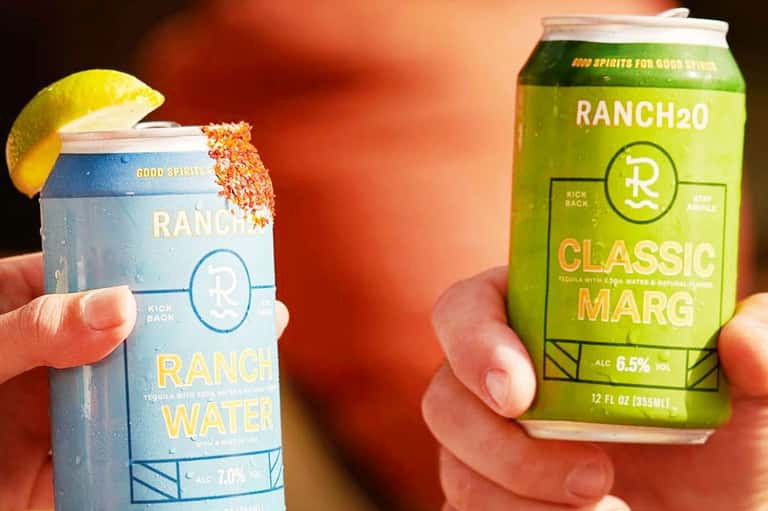 Ranch20 branded alcoholic beverages - Ranch Water and Classic Marg cans