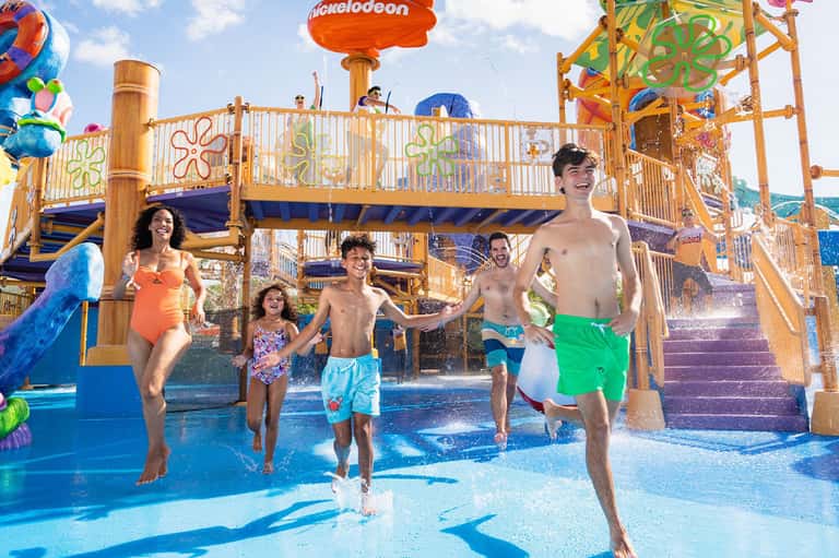 Family enjoying SpongeBob SquarePants water park splash area