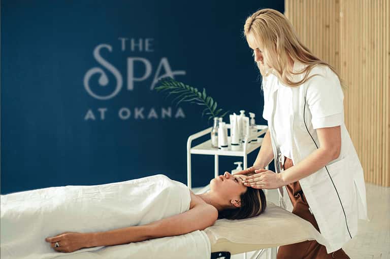 Spa therapist performing facial massage on client at luxury wellness center