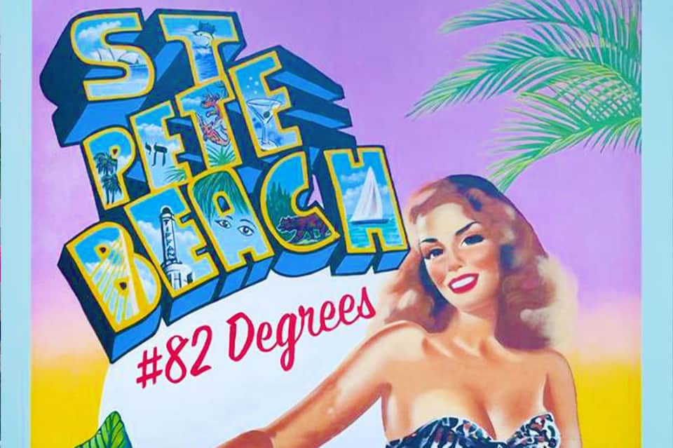 Vintage-style poster reading 'Sit Pretty Beach #82 Degrees' with retro illustration