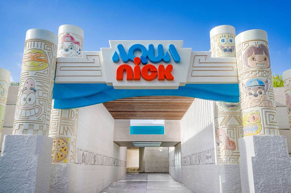 Colorful Aqua Nick children's water park entrance with decorative towers