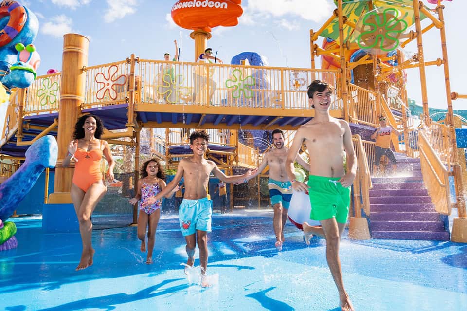 Family enjoying SpongeBob SquarePants water park splash area