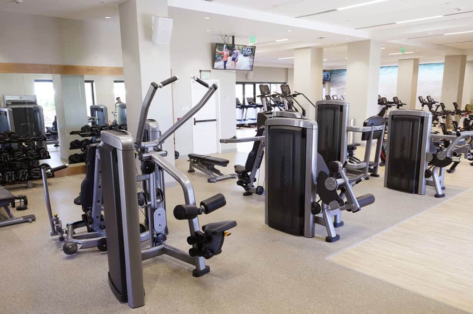 Fitness center with cardio equipment and ocean view windows
