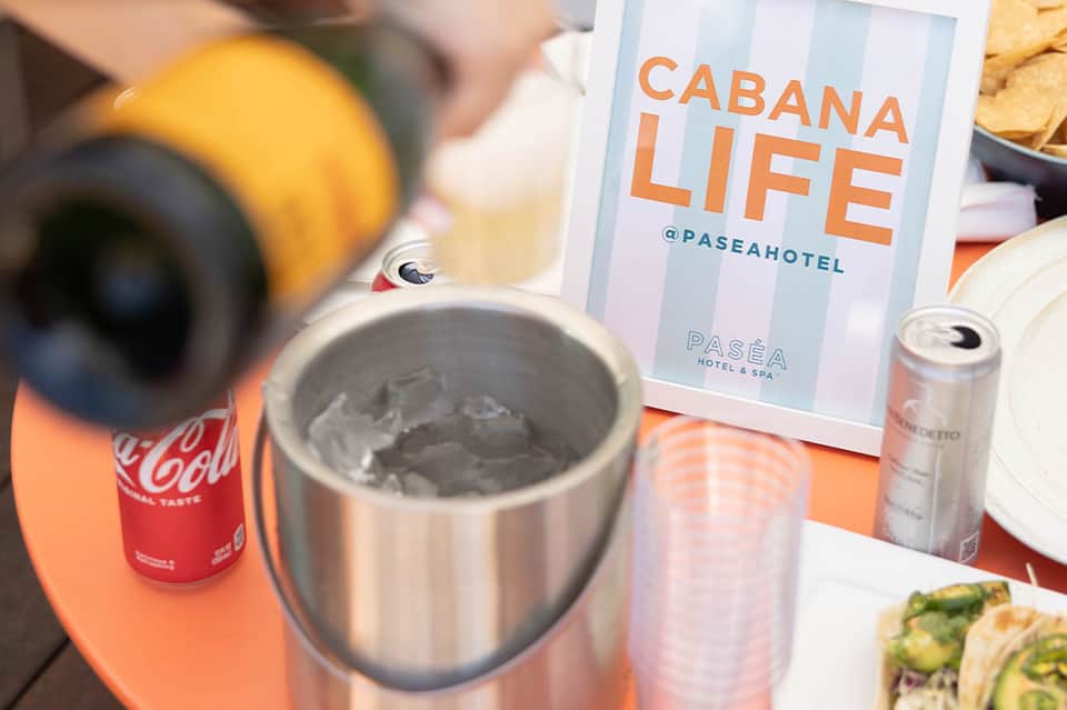 Cabana Life branding at Pasea Hotel with beverage service and snacks