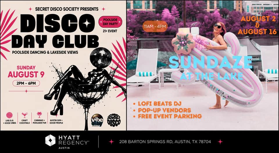 Event promotional poster for Disco Day Club and Sundaze poolside party