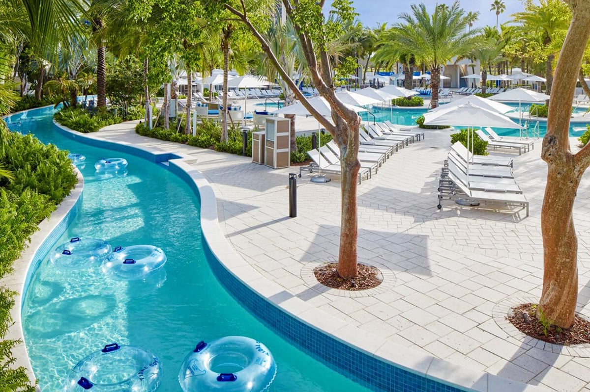 The winding lazy river at Tidal Cove Waterpark, JW Marriott Miami Turnberry Resort & Spa