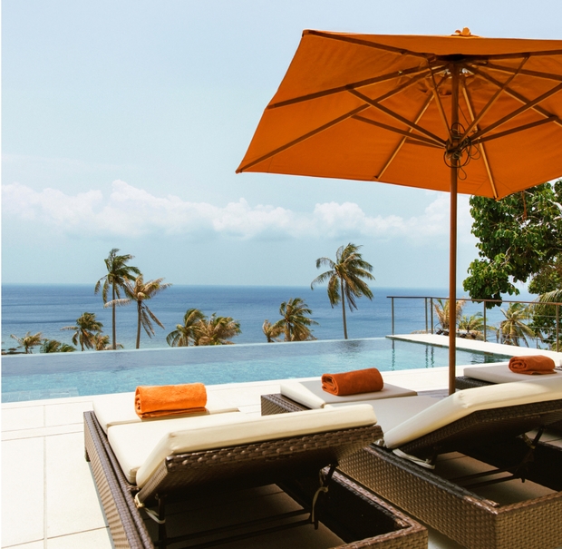 A sparkling blue pool inviting for a refreshing swim.